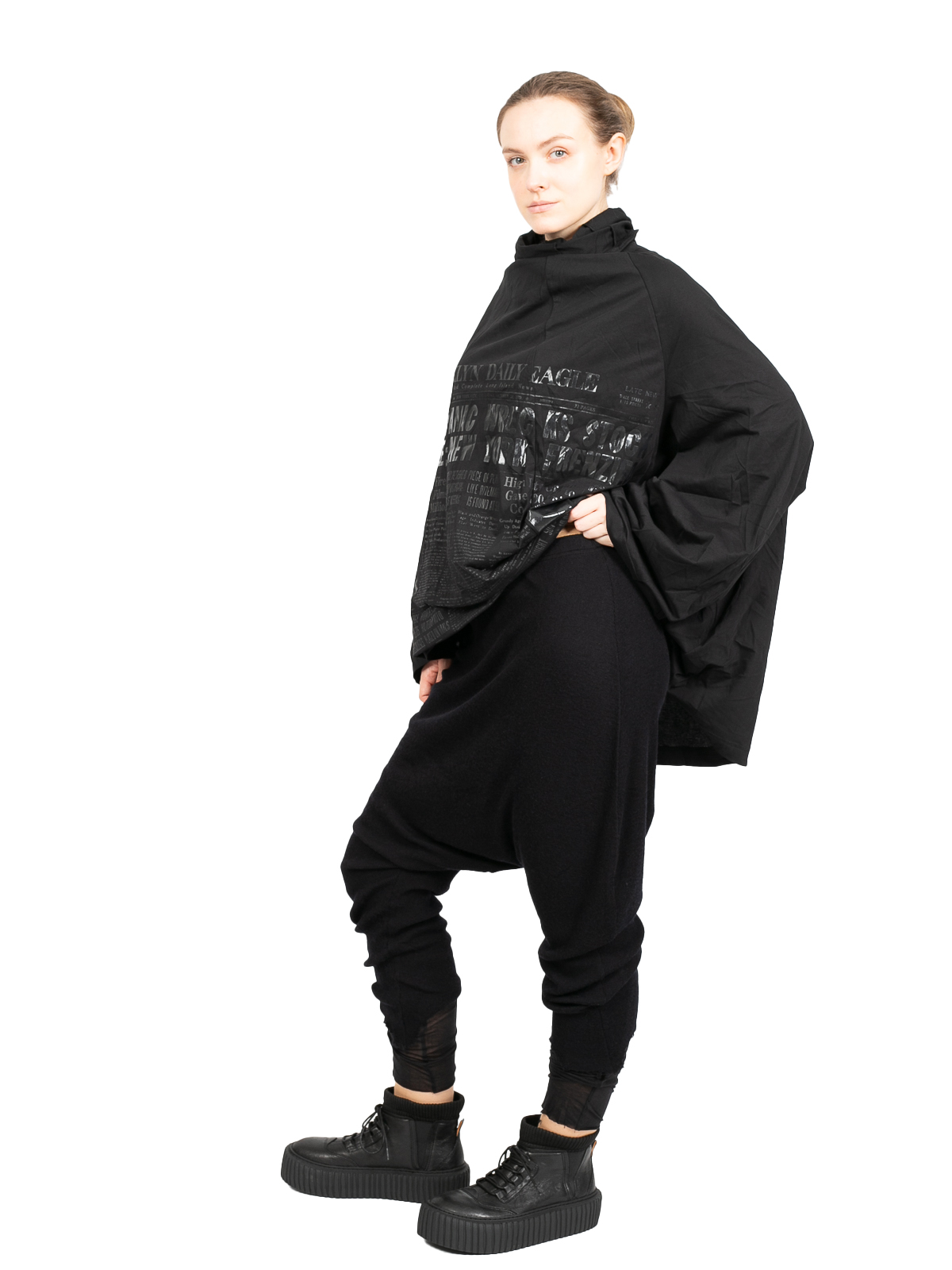Rundholz - Sarouel pants double layer jersey wool destroyed look Black  Melange - 2241180106
