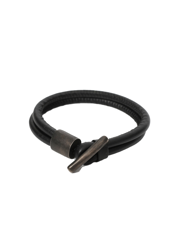 Darkgem - Leather bracelet with silver strap - Rockit - Black - 7-8398-1
