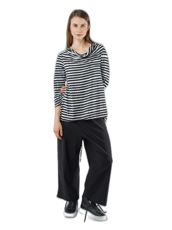 Rundholz Black Label - Ausgestelltes papercotton jersey t-shirt mit streifendruck - 1253370505