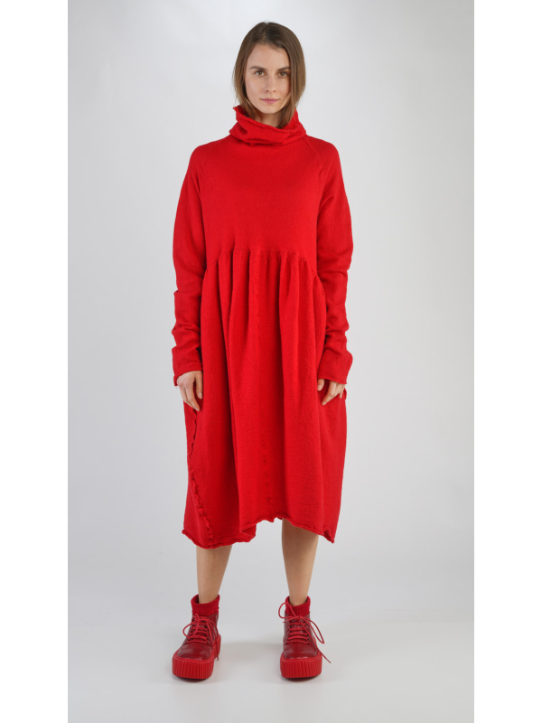 Rundholz - Knitted dress with raised waist and box pleat boiled wool Black - 2241687309