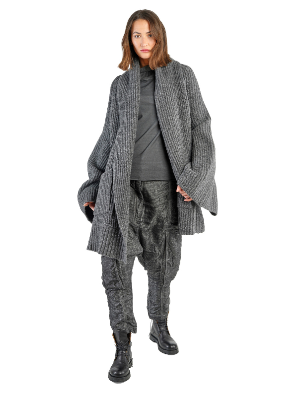 Rundholz DIP - Cardigan en grosse maille avec col châle et manches larges laine oversize black Black Melange - 2242447103