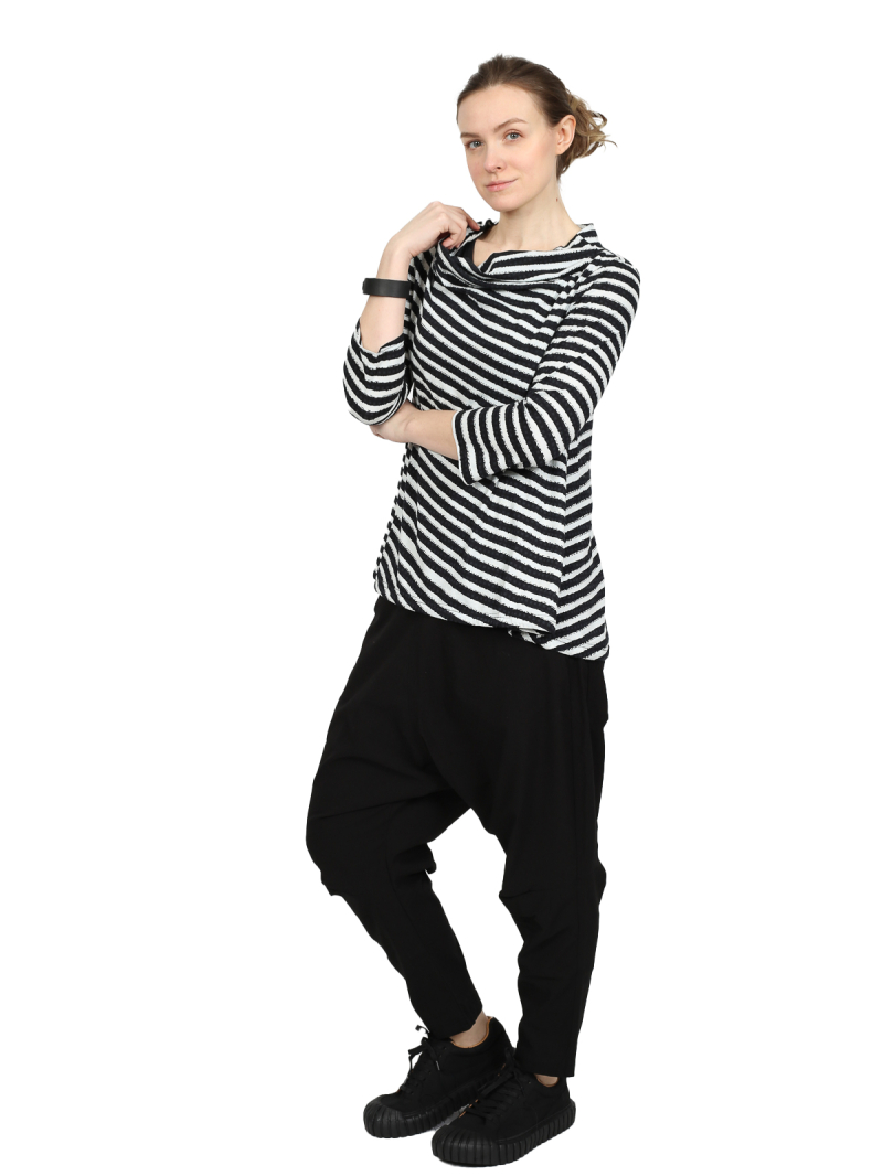 Rundholz Black Label - Ausgestelltes papercotton jersey t-shirt mit streifendruck - 1253370505