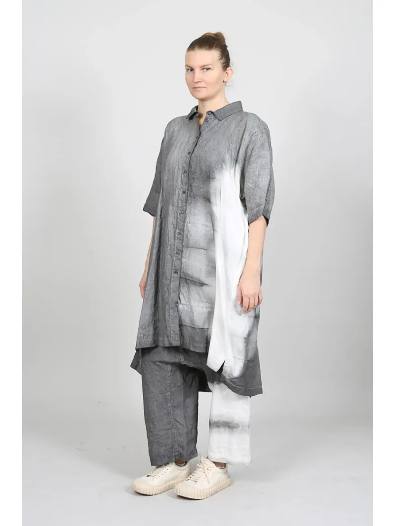 Bois rond - Peint à la main pantalon large en lin - 1251670103