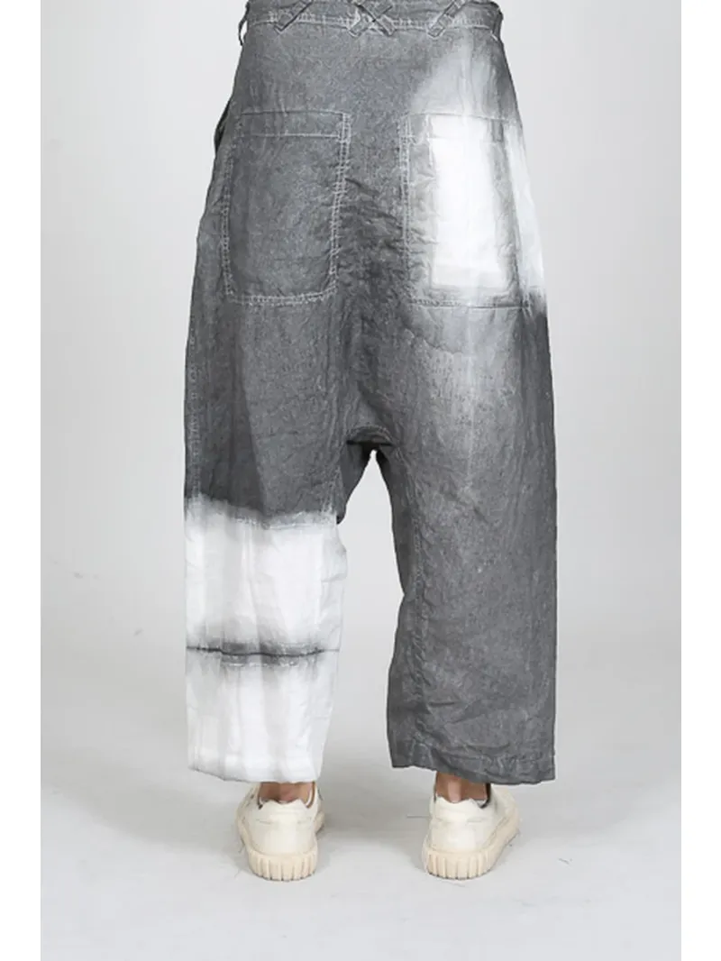 Bois rond - Peint à la main pantalon large en lin - 1251670103