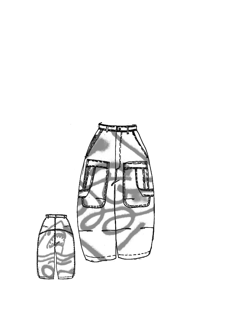 Rundholz - Lockere Denim Hose mit Graffiti Handpaint - 1261040121