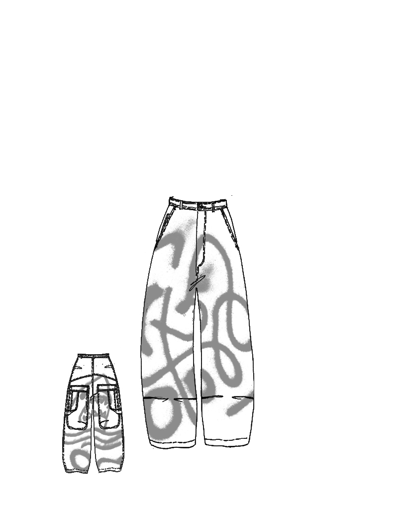 Rundholz - Ballonförmige Denim Hose mit Graffiti Handpaint - 1261040122