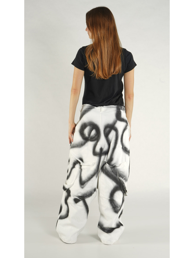 Rundholz - Weite Denim Hose mit Graffiti Handpaint - 1261040123