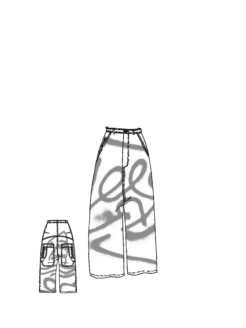 Rundholz - Weite Denim Hose mit Graffiti Handpaint - 1261040123