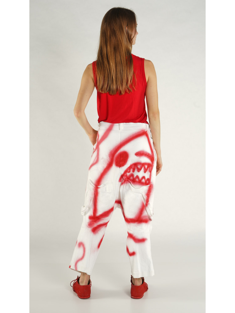 Rundholz - Baggy Denim Hose mit Graffiti Handpaint - 1261040124