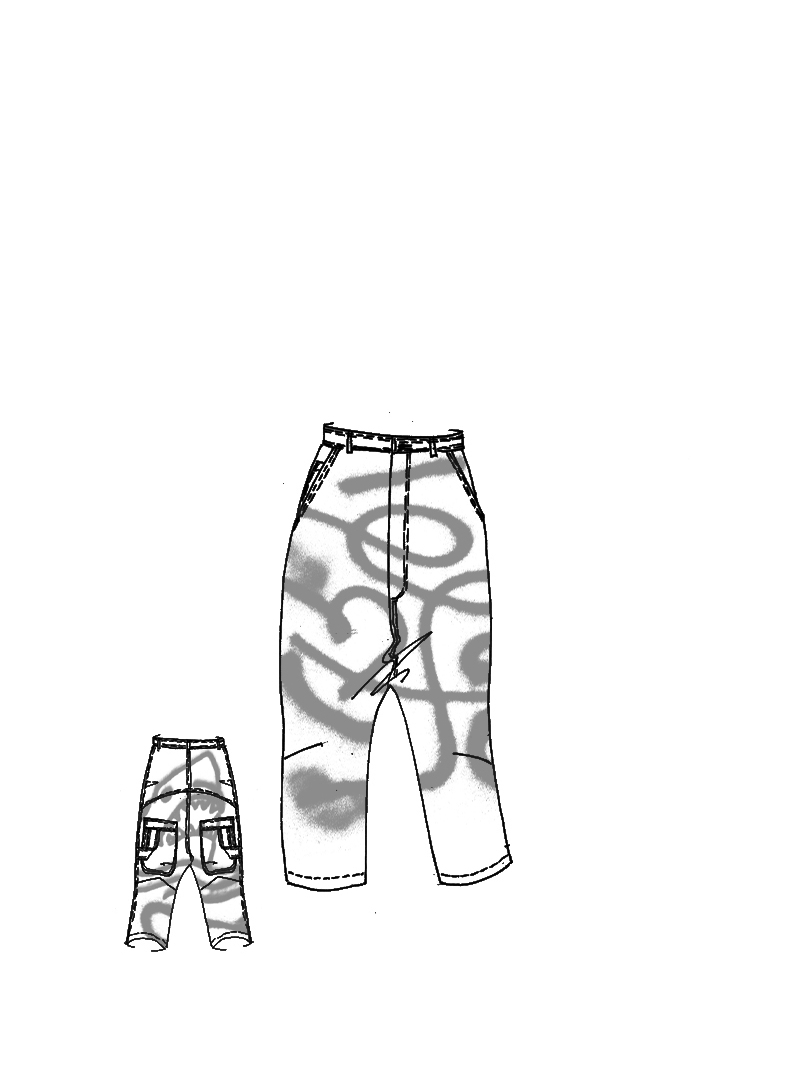 Rundholz - Baggy Denim Hose mit Graffiti Handpaint - 1261040124