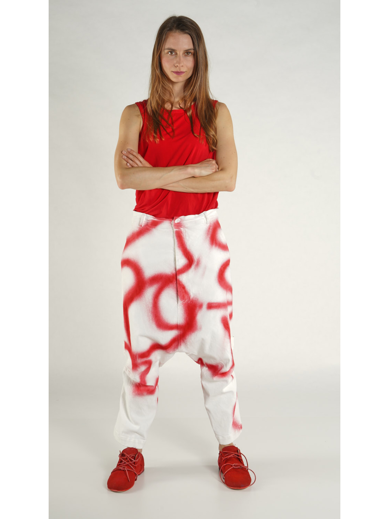 Rundholz - Baggy Denim Hose mit Graffiti Handpaint - 1261040124