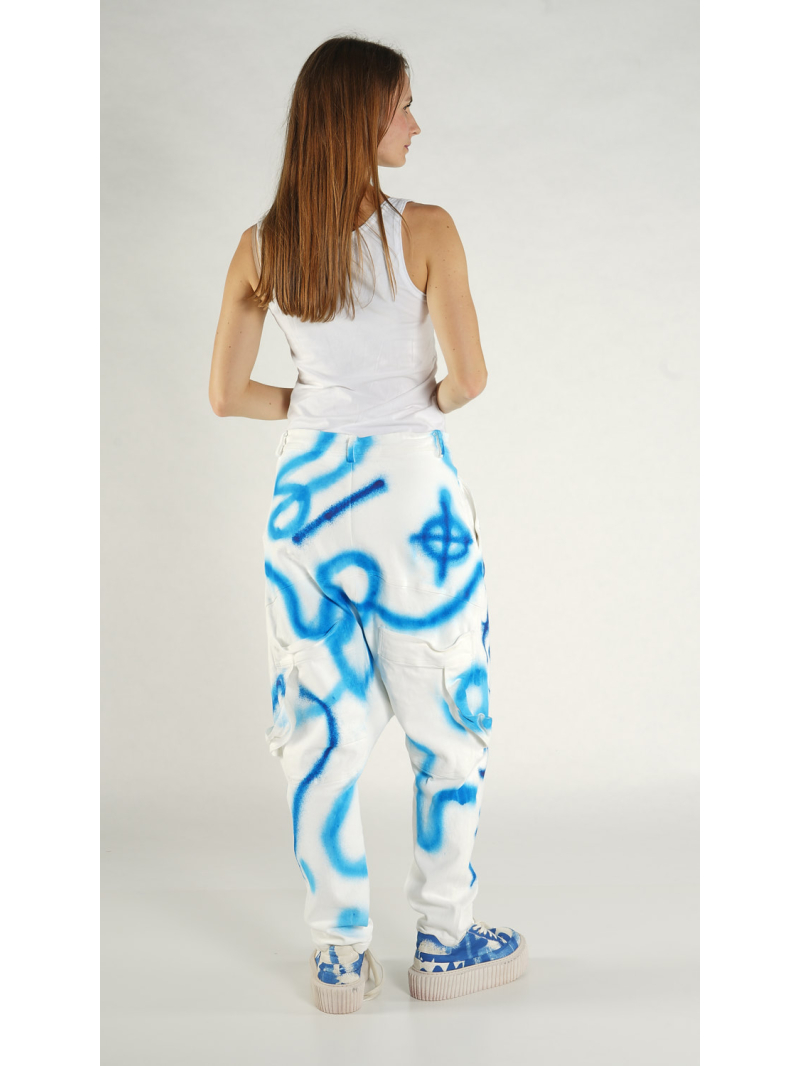 Rundholz - Tulpenförmige Denim Hose mit Graffiti Handpaint - 1261040125