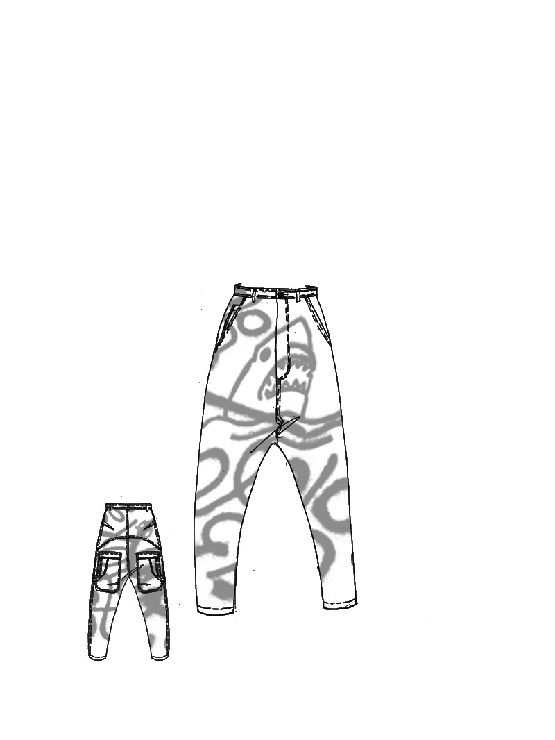 Rundholz - Tulpenförmige Denim Hose mit Graffiti Handpaint - 1261040125