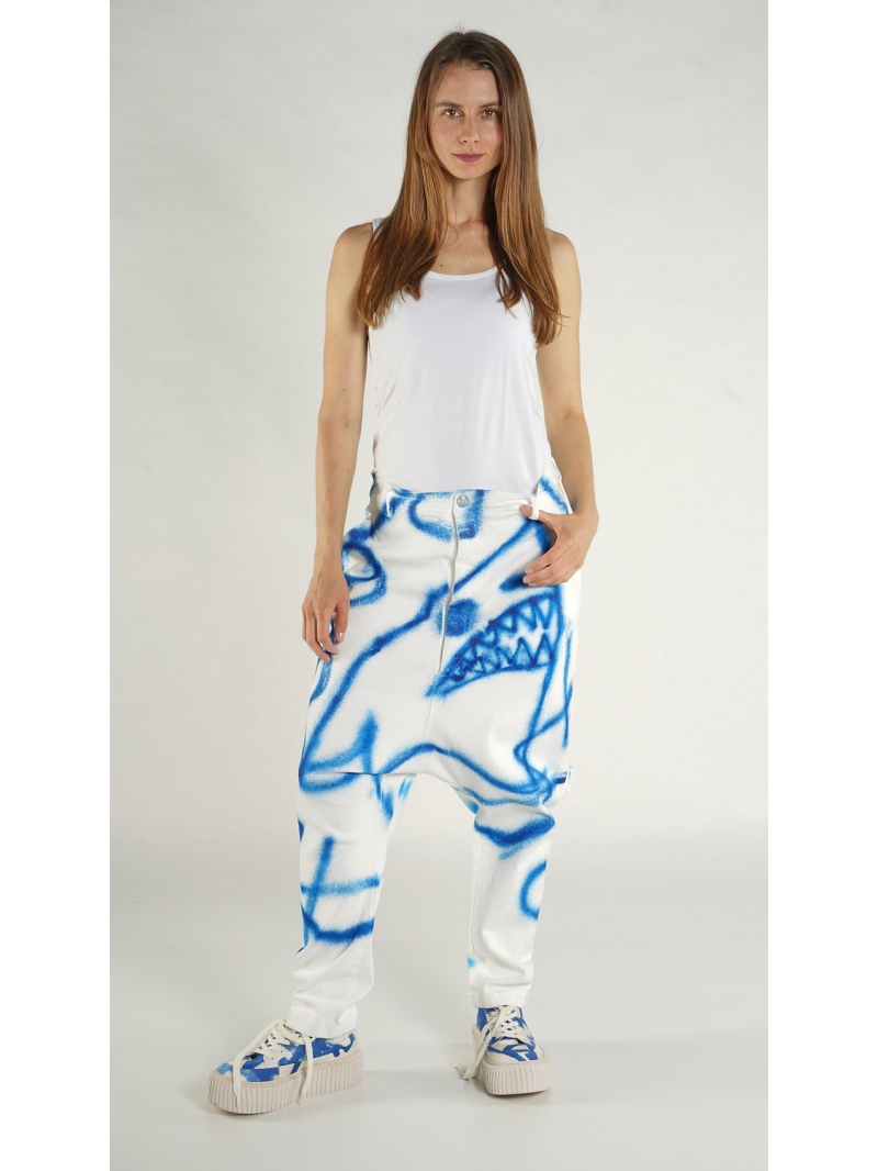 Rundholz - Tulpenförmige Denim Hose mit Graffiti Handpaint - 1261040125