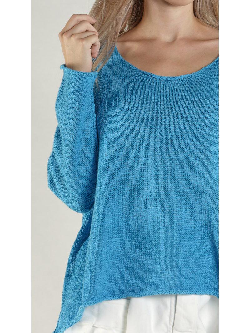 Rundholz - Weiter Leinen Strick Pullover - 1261440701