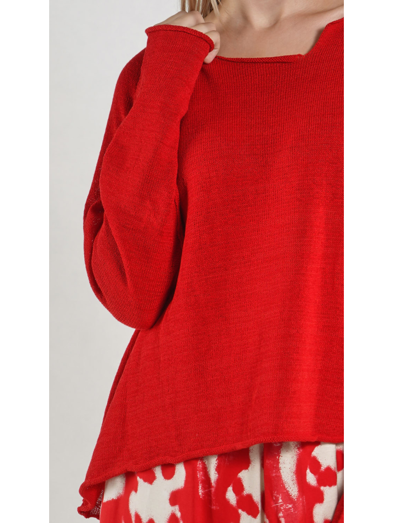 Rundholz - Weiter Leinen Strick Pullover - 1261720702