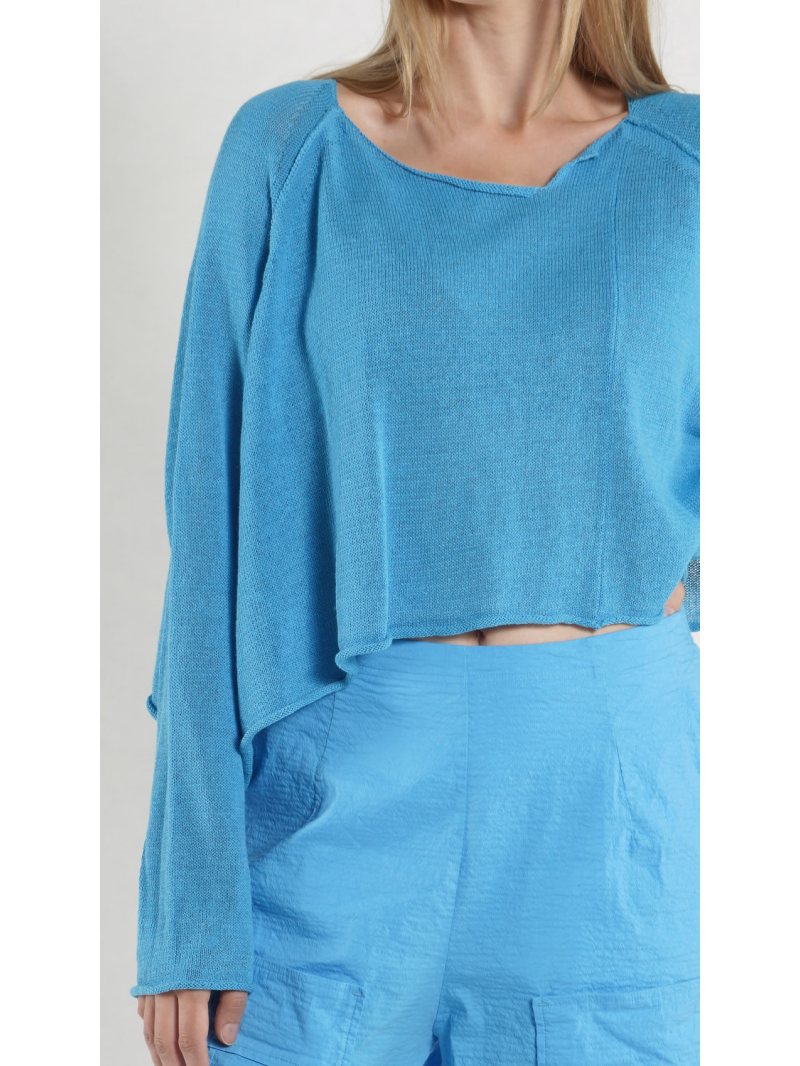 Rundholz - Kurzer Leinen Strick Pullover - 1261720703