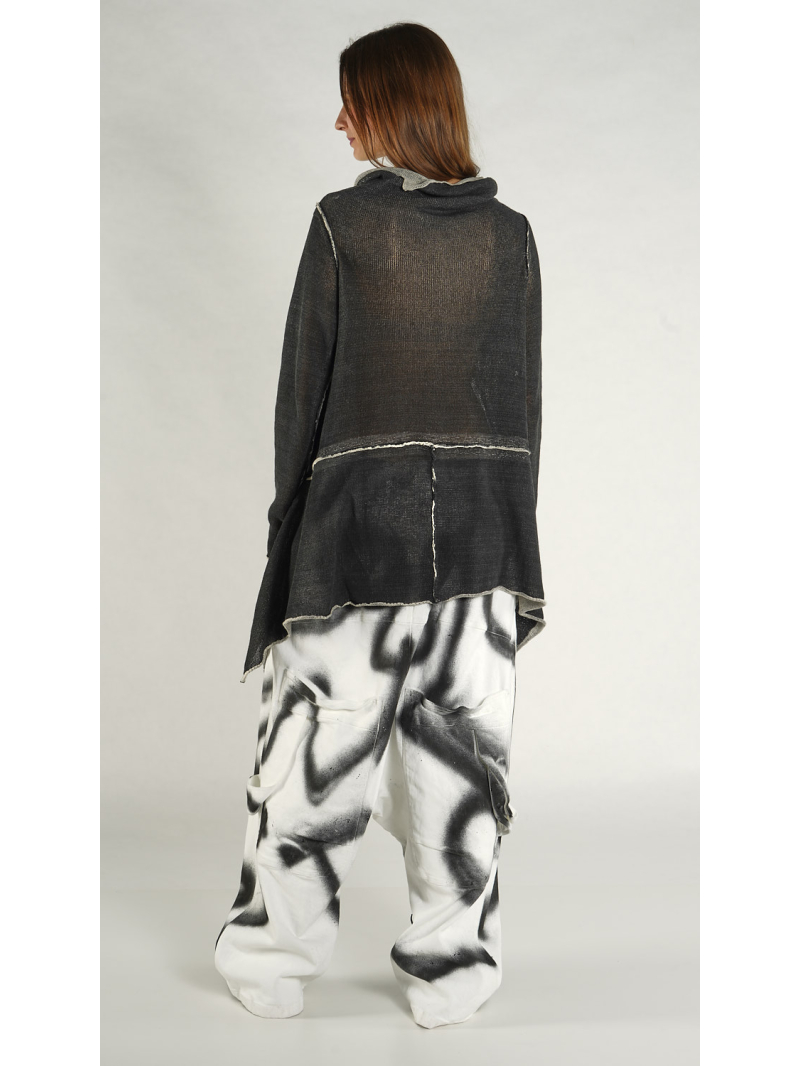 Rundholz - Ausgestellter Leinen Strick Pullover - 1261720711