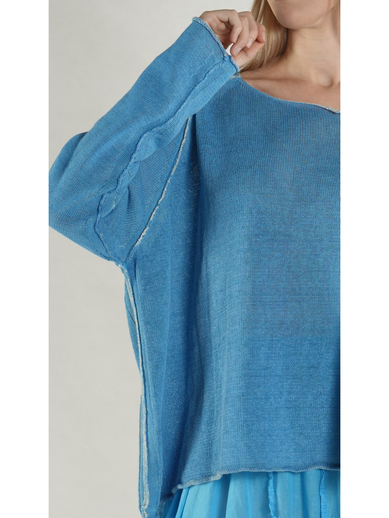 Rundholz - Weiter Leinen Strick Pullover - 1261720712