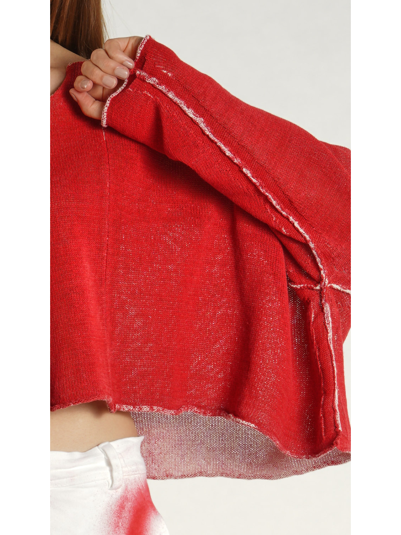 Rundholz - Kurzer Leinen Strick Pullover - 1261720713