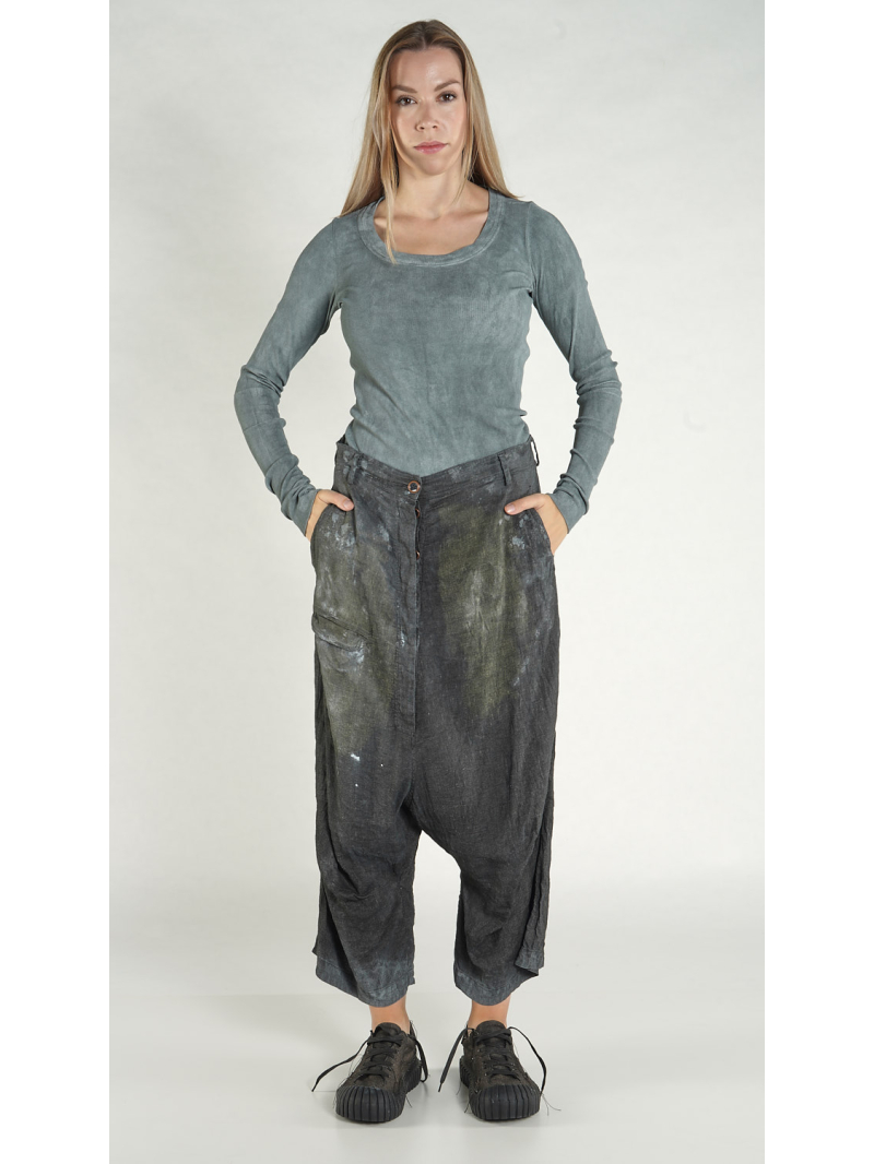 Rundholz DIP - Viskose Leinen Hose mit Sehr tiefer Schritthöhe - 1262010105