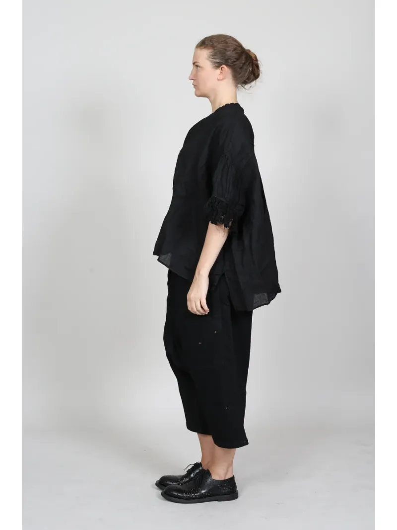 Rundholz DIP - Gerade geschnittene Leinenbluse mit Kräuselpartie - 1262670422