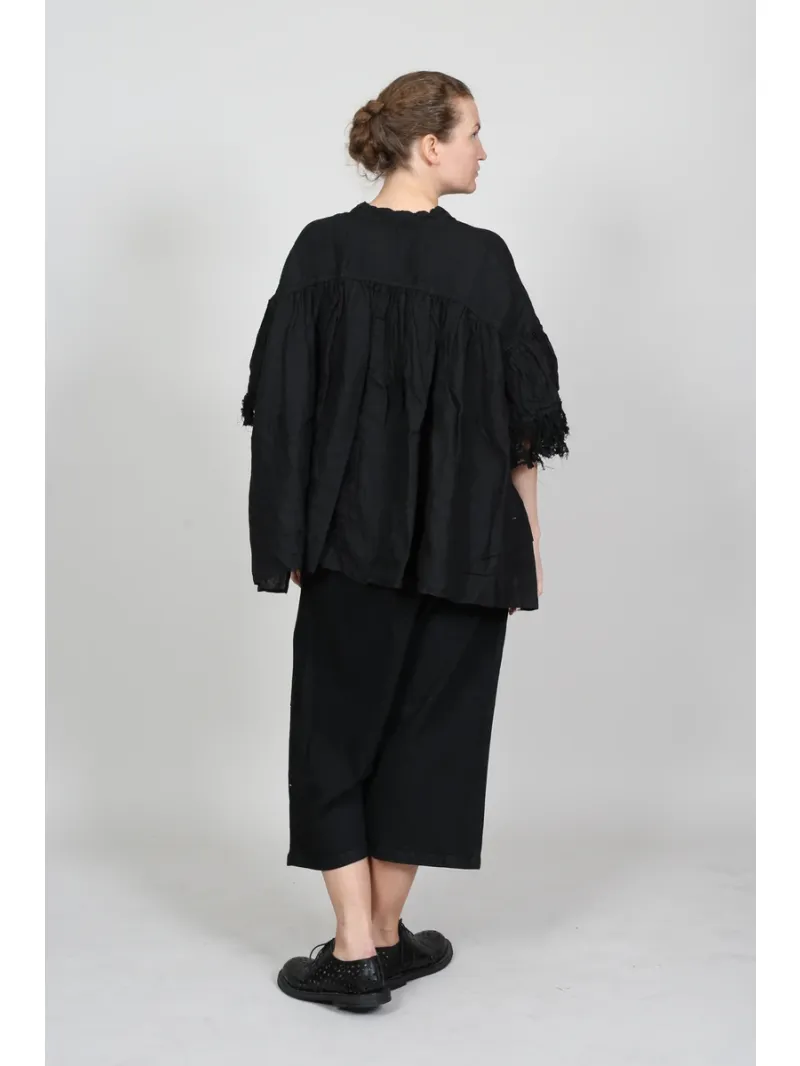 Rundholz DIP - Gerade geschnittene Leinenbluse mit Kräuselpartie - 1262670422