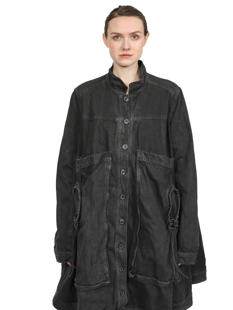 Rundholz DIP - langer ausgestellter Denim-Mantel - Black Coated Jeans - 2242031204
