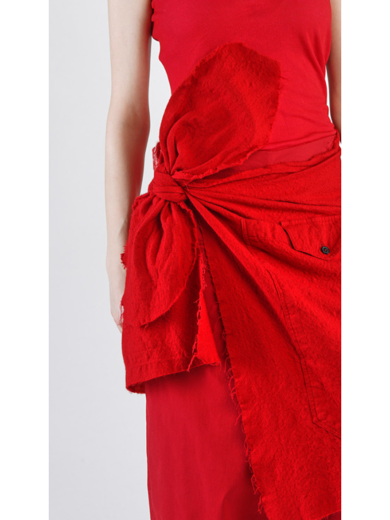 Rundholz - Широкие брюки с фартуком для завязывания из войлочной шерстяной ткани черного цвета - 2241010127