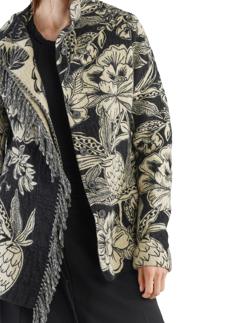 Rundholz - Taillierte Jacke Jacquard Blumenmuster Black Jacquard - 2241041105