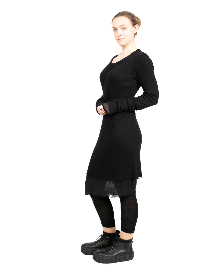 Rundholz - Shirt doppellagig Jersey Wolle destroyed Look Black Melange - 2241180501