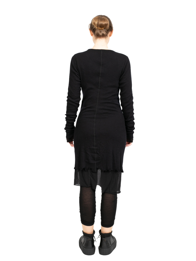 Rundholz - Shirt doppellagig Jersey Wolle destroyed Look Black Melange - 2241180501