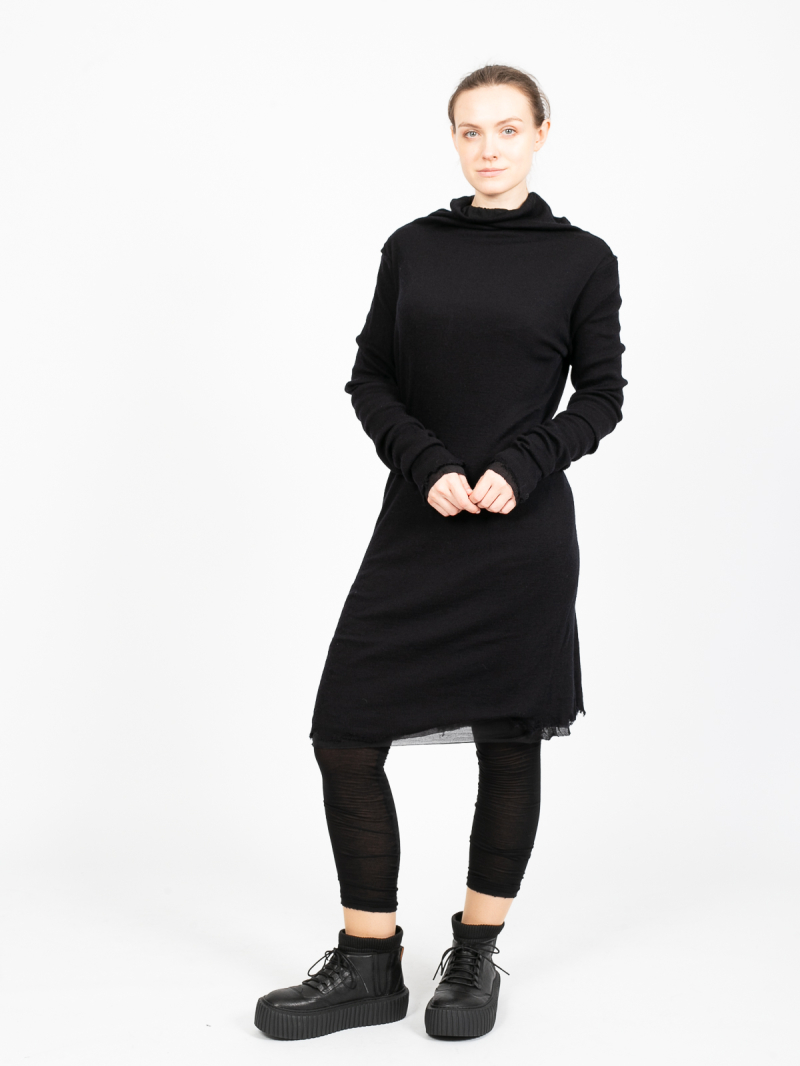 Rundholz - Shirt turtleneck double layer jersey wool destroyed look Black Melange - 2241180503