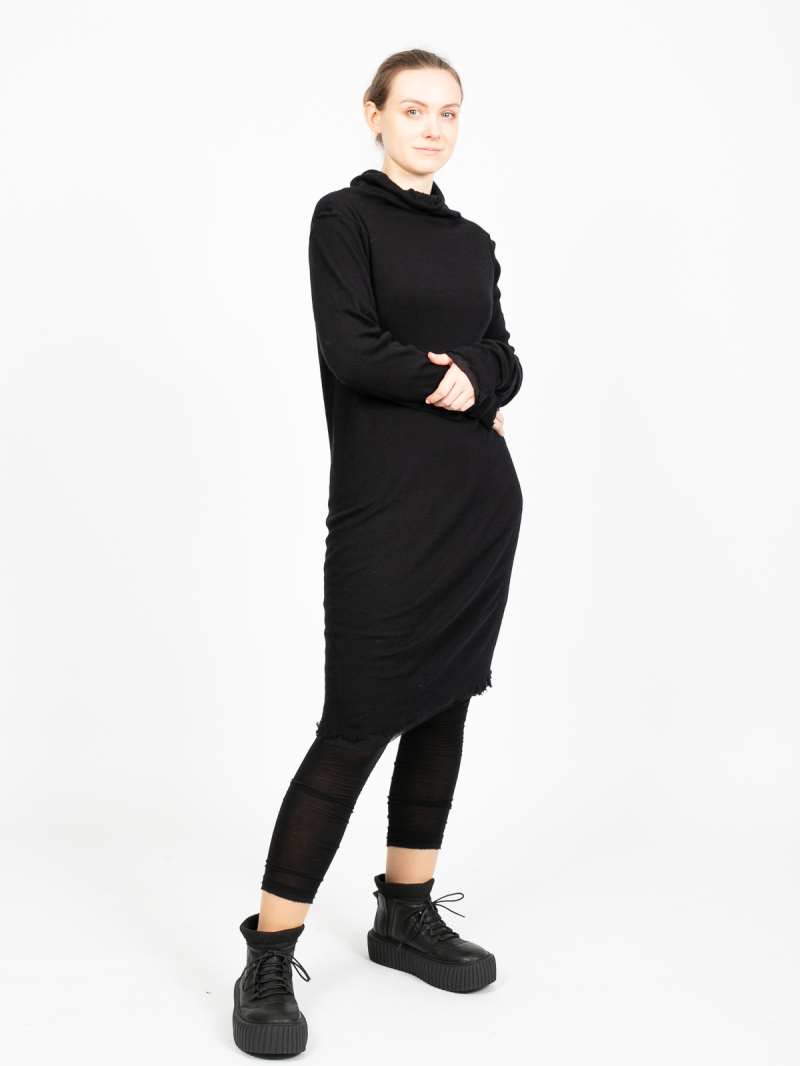 Rundholz - Shirt turtleneck double layer jersey wool destroyed look Black Melange - 2241180503