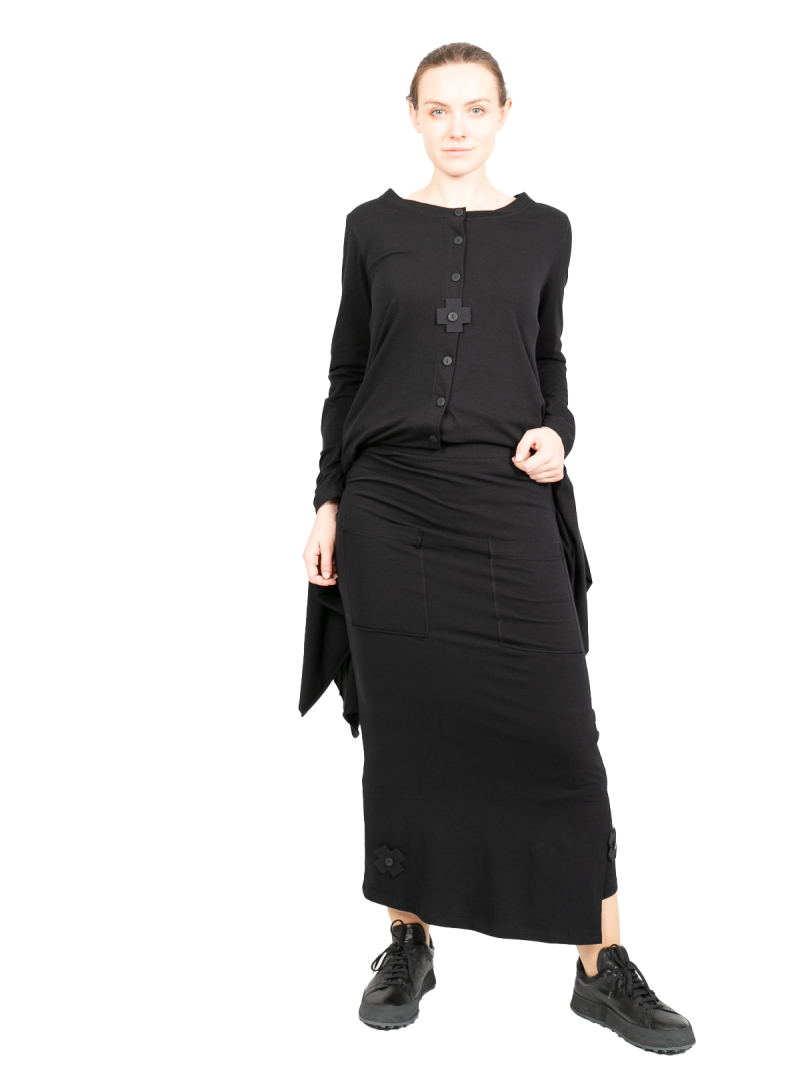 Pluslavie (Plü) - langer Rock mit Fronttaschen - Pen Skirt 2 Black