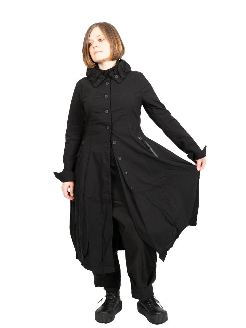 Rundholz Black Label - Mantel in Ballonform mit gerüschtem Kragen Stretch Black - 2243441226