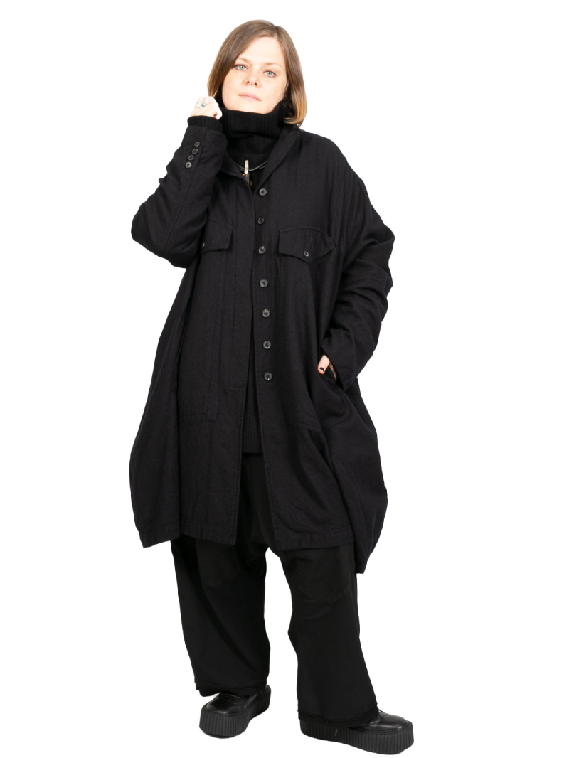 Rundholz - Пальто с накладными карманами из войлочной шерстяной ткани oversize черное - 2241011207