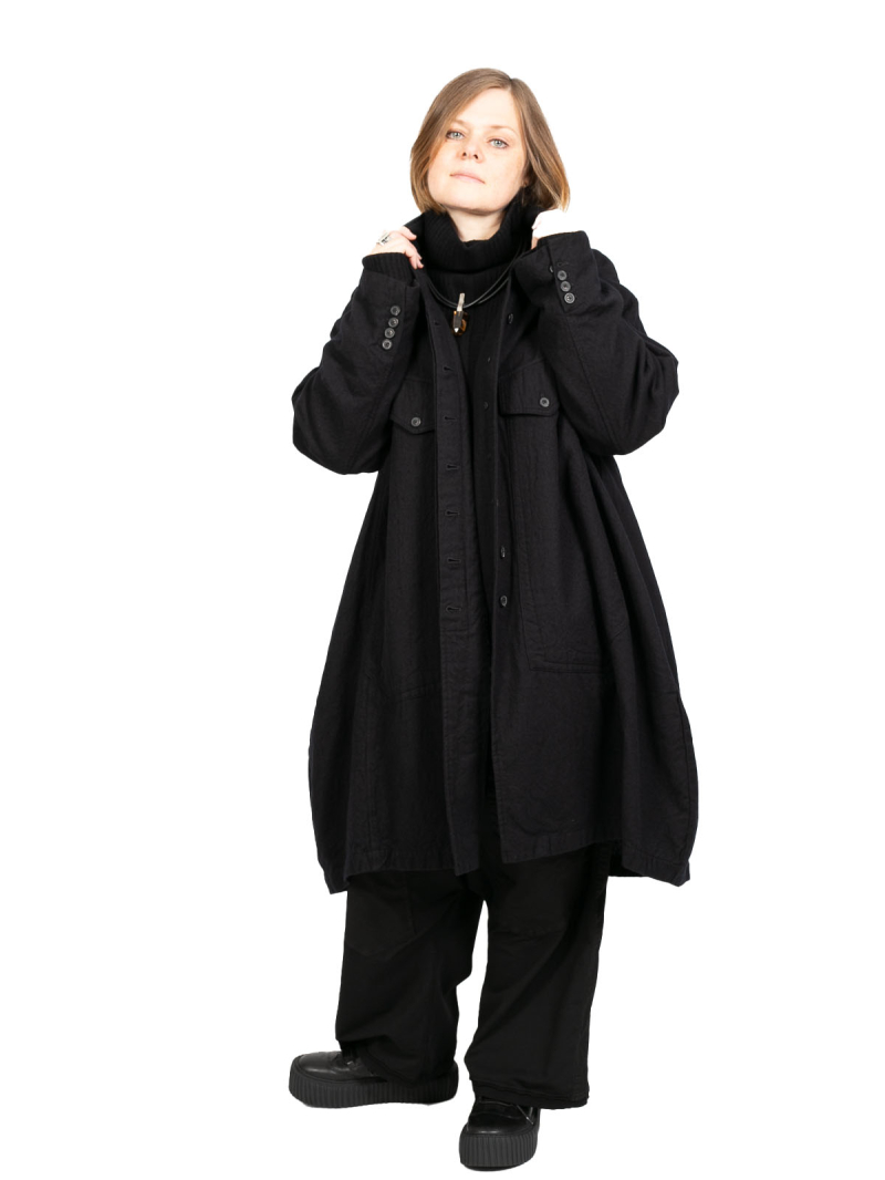 Rundholz - Пальто с накладными карманами из войлочной шерстяной ткани oversize черное - 2241011207