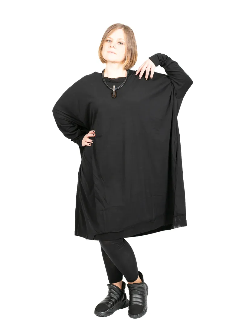 Rundholz Black Label - ShirtKleid mit Tüllabschlüssen am Hals Saum Oversize Black - 2243330903
