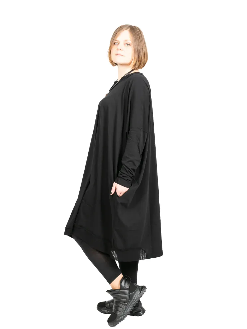 Rundholz Black Label - ShirtKleid mit Tüllabschlüssen am Hals Saum Oversize Black - 2243330903