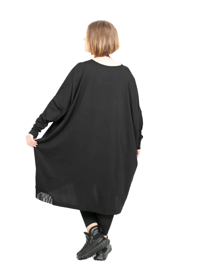 Rundholz Black Label - ShirtKleid mit Tüllabschlüssen am Hals Saum Oversize Black - 2243330903