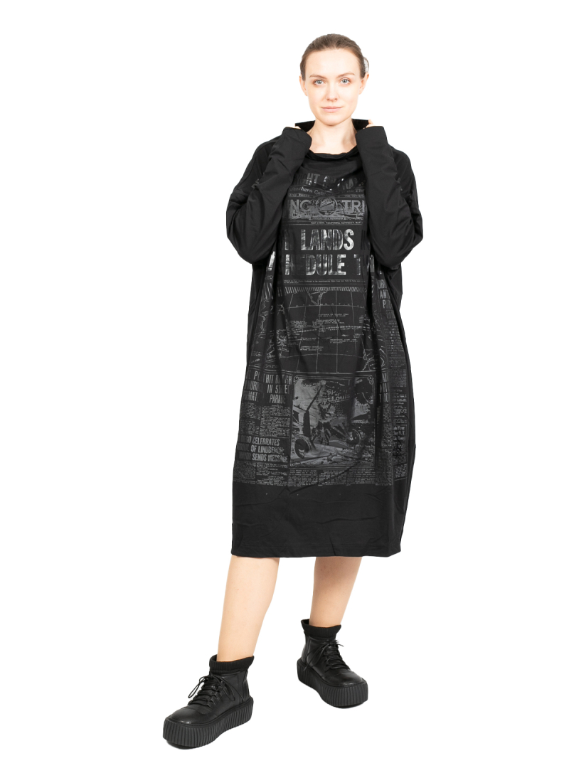 Rundholz DIP - ShirtKleid in Ballonform mit Ton-in-Ton Print Oversize Black Print - 2242300908