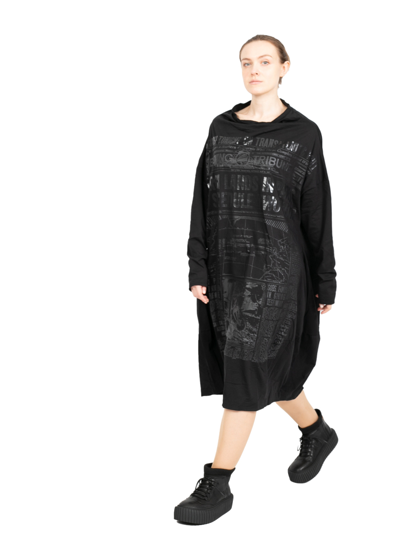 Rundholz DIP - ShirtKleid in Ballonform mit Ton-in-Ton Print Oversize Black Print - 2242300908