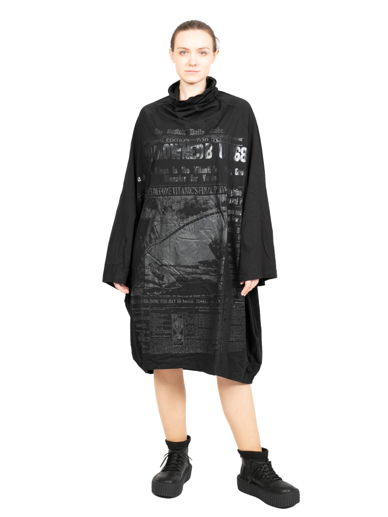 Rundholz DIP - Shirt dress with wide sleeves and tone-in-tone print Oversize Black Print - 2242300905