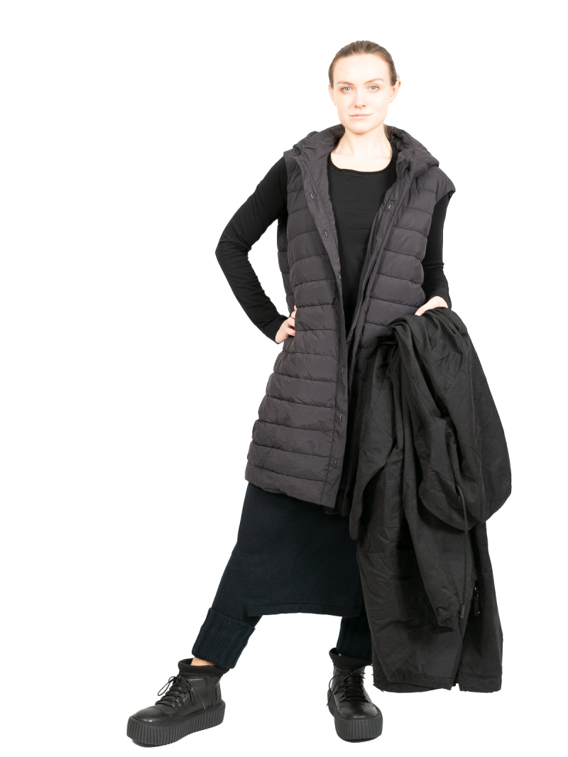 Rundholz Black Label - Coat Parka with hood and integrated patterned vest padded Black - 2243231202