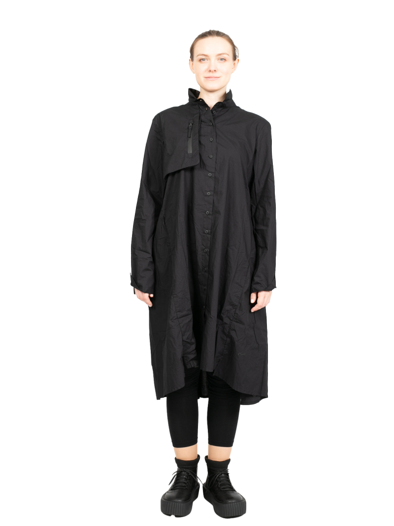 Rundholz Black Label - Dress ruched at the back with breast pocket Poplin Black - 2243320912
