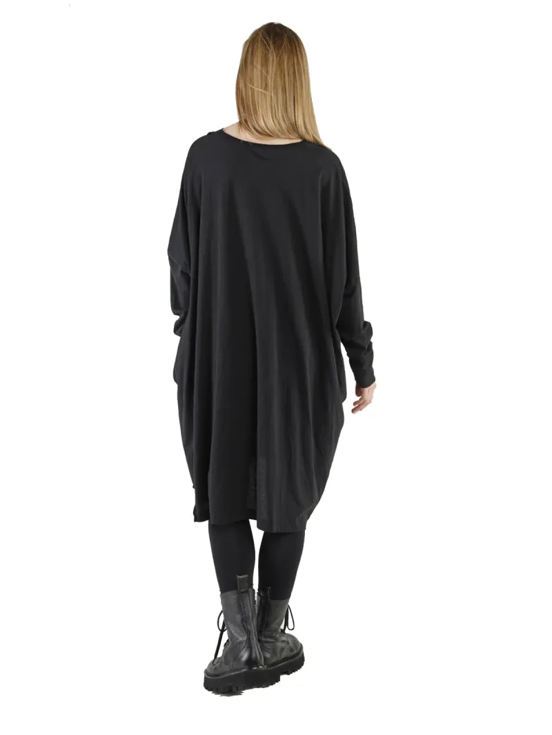 Rundholz Black Label - ShirtKleid mit Tüllabschlüssen am Hals Saum Oversize Black - 2243330903