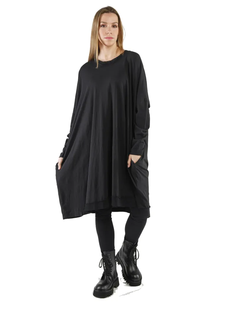 Rundholz Black Label - ShirtKleid mit Tüllabschlüssen am Hals Saum Oversize Black - 2243330903