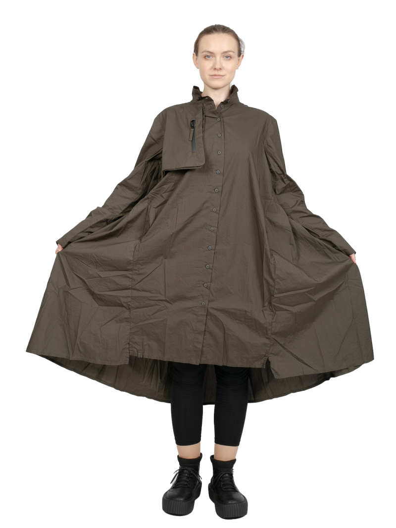 Rundholz Black Label - Dress ruched at the back with breast pocket Poplin Jungle - 2243320912