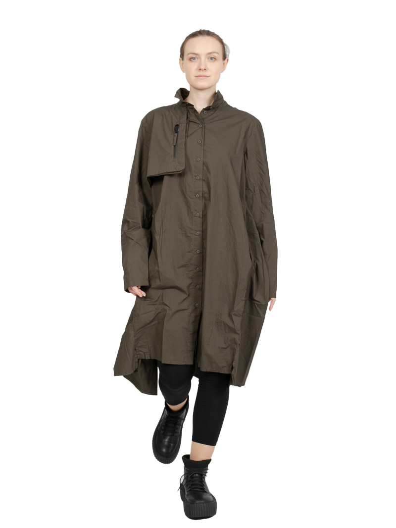 Rundholz Black Label - Dress ruched at the back with breast pocket Poplin Jungle - 2243320912